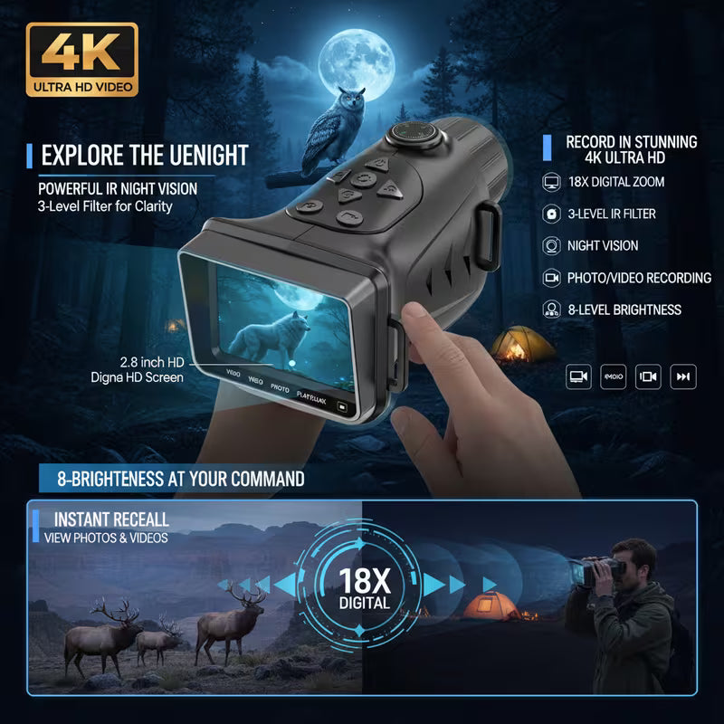 Night Thermal® 4K Digital Night Vision Monocular with 18× Optical Zoom